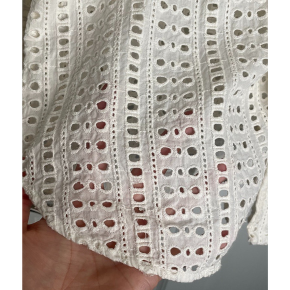 WARM Women's Eyelet Embroidered Long Sleeve Cotton Blouse Sz 3/L Peasant Boho - Picture 4 of 11